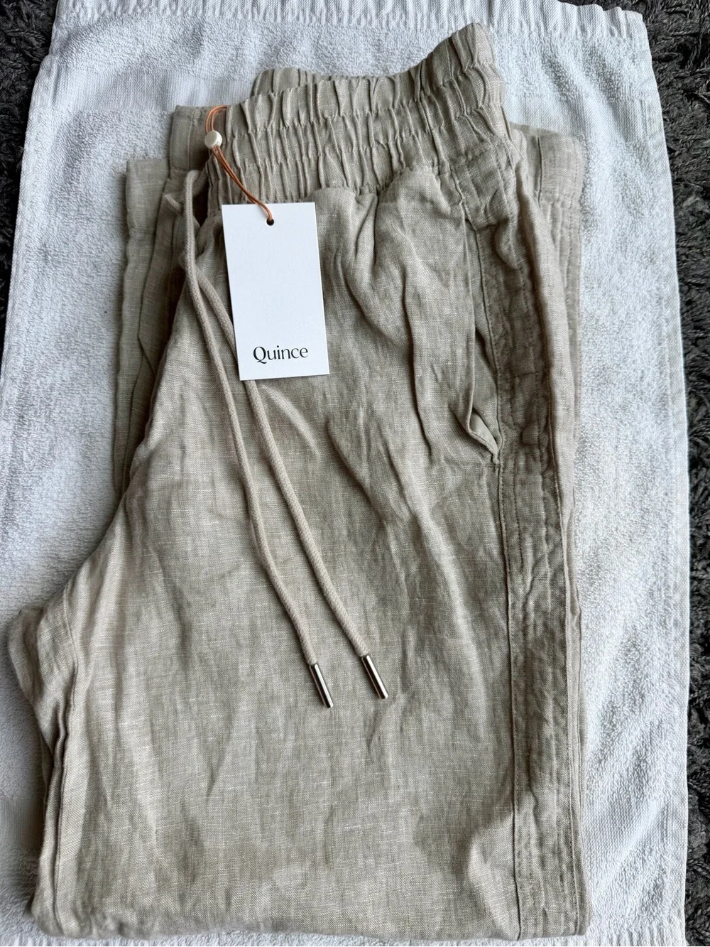 Quince 100% European Linen Wide Leg Pants Beige NWT